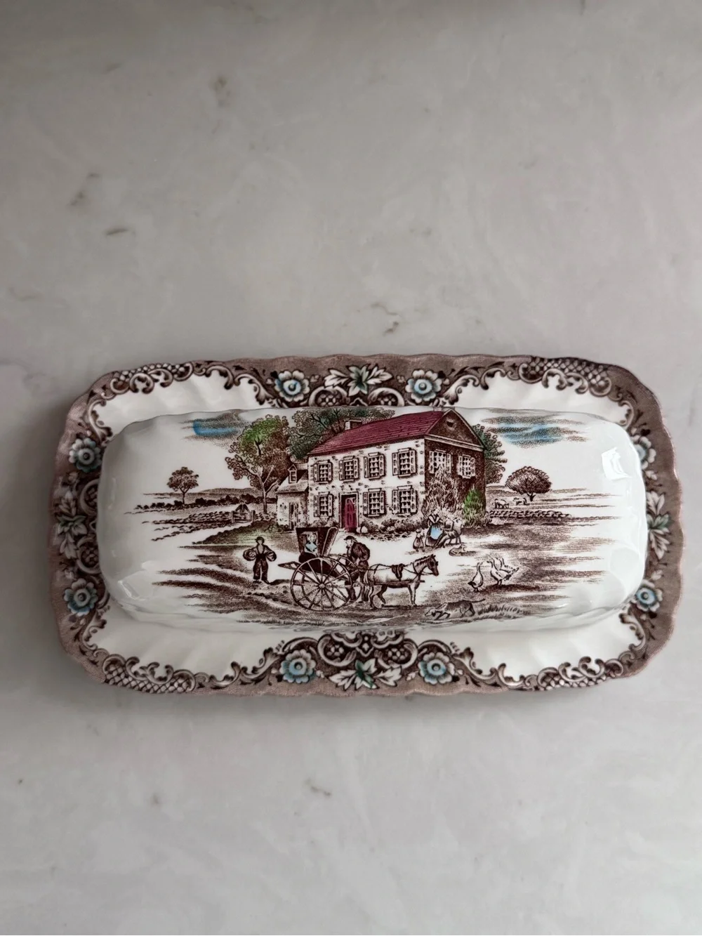 Vintage Johnson Bros Heritage Hall StaffordShire England Butter Dish